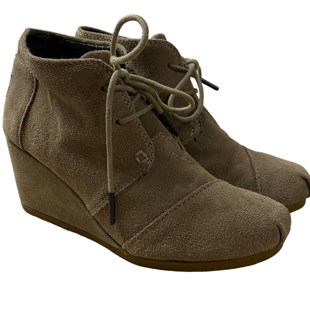 TOMS Women's 5.5 Gray Drawstring Wedge Desert Shoes Ankle Bootie